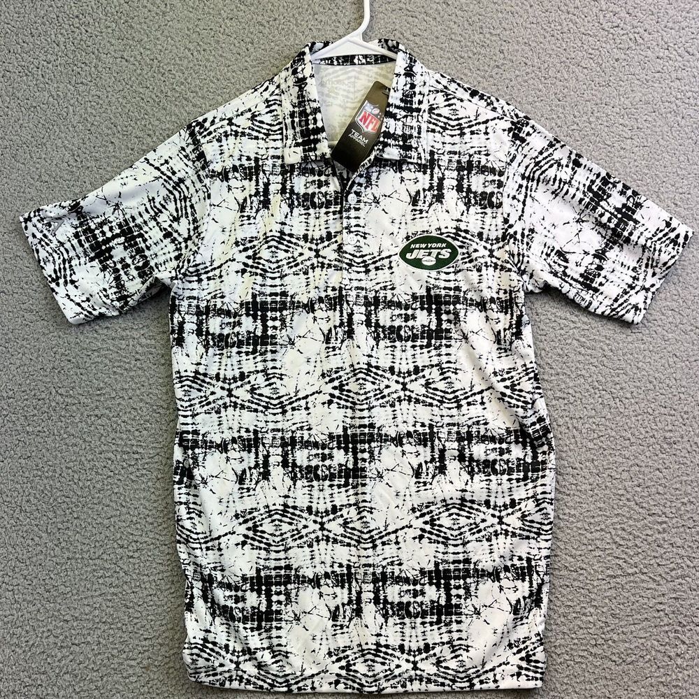 Antigua Mens Black White New York Jets Vivid Polo Shirt Size Medium NFL